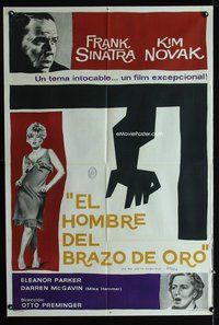 3t719 MAN WITH THE GOLDEN ARM Argentinean poster R60 Frank Sinatra, sexy Kim Novak, Otto Preminger