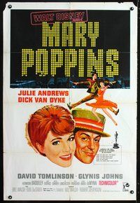3t723 MARY POPPINS Argentinean poster '64 Julie Andrews, Dick Van Dyke, Walt Disney musical classic!