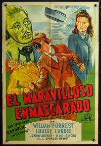 3t724 MASKED MARVEL Argentinean movie poster '43 wonderful art of masked hero, Republic serial!