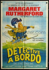 3t742 MURDER AHOY Argentinean poster '64 funny art of Margaret Rutherford water skiing one-handed!