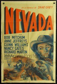 3t746 NEVADA Argentinean movie poster '44 cool artwork of cowboy Robert Mitchum, Zane Grey