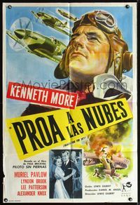 3t765 REACH FOR THE SKY Argentinean '57 cool artwork of pilot Kenneth More & airplanes by Bayon!