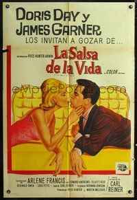3t786 THRILL OF IT ALL Argentinean movie poster '63 artwork of Doris Day kissing James Garner!
