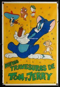 3t789 TOM & JERRY Argentinean movie poster '70s great cartoon art of cat holding dynamite!