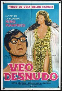 3t801 VEDO NUDO Argentinean movie poster '69 Nino Manfredi stares at super sexy Sylvia Koscina!