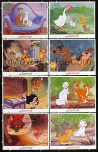 3t039 ARISTOCATS 8 movie lobby cards R87 Walt Disney feline jazz musical cartoon, great cat images!