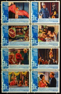 3t114 CIRCUS OF HORRORS 8 lobby cards '60 great images of circus performers including knife thrower!