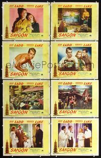 3t428 SAIGON 8 movie lobby cards '48 great images of Alan Ladd & sexy Veronica Lake in Vietnam!