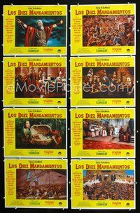 3t498 TEN COMMANDMENTS 8 Mexican lobby cards R60s Charlton Heston, Yul Brynner, Cecil B. DeMille