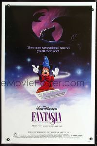 3u164 FANTASIA 1sheet R85 great image of Mickey Mouse flying on sheet music, Disney musical classic!