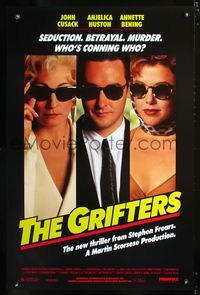 3u214 GRIFTERS one-sheet '90 John Cusack, Annette Bening & Anjelica Huston all wearing sunglasses!