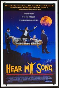 3u220 HEAR MY SONG one-sheet '91 Dunbar, Ned Beatty, cool image of men carrying sexy woman on couch!