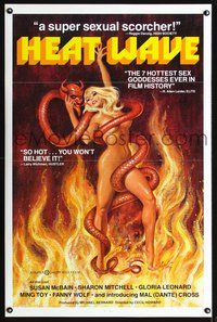 3u224 HEAT WAVE one-sheet '77 x-rated, incredible sexy Weston art of naked woman w/devil snake!