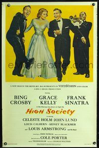 3u230 HIGH SOCIETY studio-issued reproduction one-sheet '80s Sinatra, Crosby, Grace Kelly & Satchmo!
