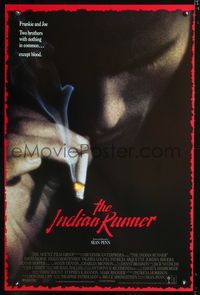 3u254 INDIAN RUNNER int'l one-sheet '91 directed by Sean Penn, cool shadowy man smoking image!