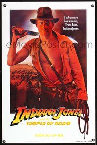 3u257 INDIANA JONES & THE TEMPLE OF DOOM white teaser 1sh '84 cool image of Harrison Ford as Indy!