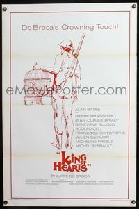 3u279 KING OF HEARTS 1sh '67 Philippe De Broca's Le Roi de coeur, art of nude soldier w/bird cage!