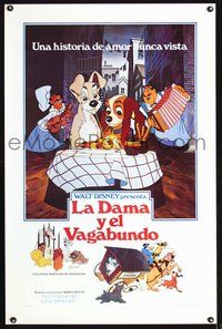 3u289 LADY & THE TRAMP Spanish/U.S. one-sheet movie poster R80 Walt Disney romantic canine classic!