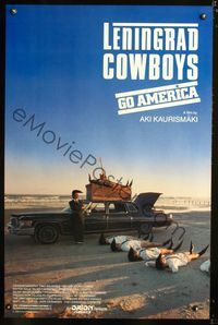 3u297 LENINGRAD COWBOYS GO AMERICA 1sheet '89 great wacky image of band on beach w/black Cadillac!