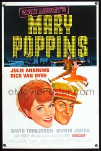 3u336 MARY POPPINS style A one-sheet '64 Julie Andrews, Dick Van Dyke, Walt Disney musical classic!
