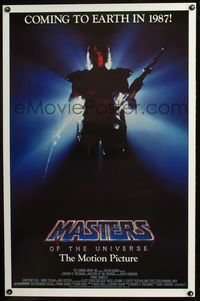 3u338 MASTERS OF THE UNIVERSE advance one-sheet '87 cool shadowy image of Dolph Lundgren as He-Man!