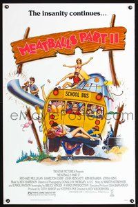 3u342 MEATBALLS PART II one-sheet movie poster '84 summer camp, wacky Cardi art of teens on bus!