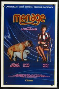 3u343 MENAGE one-sheet poster '86 Tenue de Soiree, Gerard Depardieu, Miou-Miou, disturbing image!
