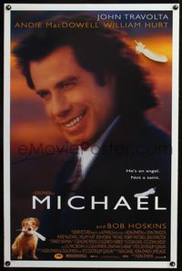 3u347 MICHAEL DS signed one-sheet poster '96 autographed by angel John Travolta, great close-up!