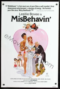 3u356 MISBEHAVIN' one-sheet movie poster '79 Leslie Bovee, wacky sexy marriage artwork by Weston!
