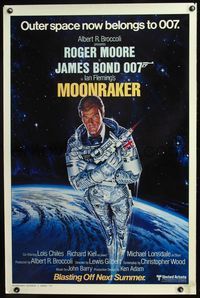 3u364 MOONRAKER advance style A one-sheet poster '79 art of Roger Moore as James Bond by Gouzee!