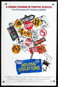 3u367 MOVING VIOLATIONS one-sheet movie poster '85 Neal Israel, Jennifer Tilly, cool roadsign art!