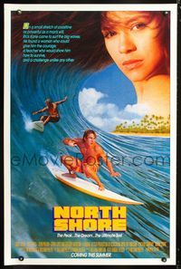 3u398 NORTH SHORE advance one-sheet '87 great Hawaiian surfing image & sexy Nia Peeples portrait!