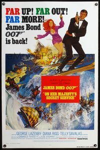 3u406 ON HER MAJESTY'S SECRET SERVICE one-sheet R80 cool art of George Lazenby as James Bond 007!