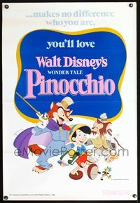 3u430 PINOCCHIO one-sheet movie poster R78 Walt Disney classic fantasy cartoon, cool art!
