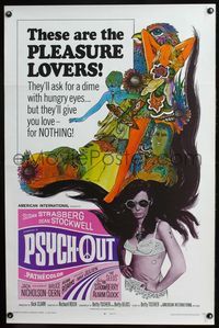 3u447 PSYCH-OUT one-sheet poster '68 AIP, psychedelic drugs, sexy pleasure lover Susan Strasberg!