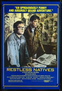 3u474 RESTLESS NATIVES one-sheet movie poster '86 cool image of cast w/wall of masks!