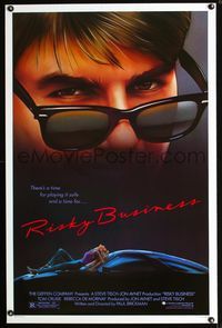 3u477 RISKY BUSINESS one-sheet '83 classic close up artwork image of Tom Cruise in cool shades!