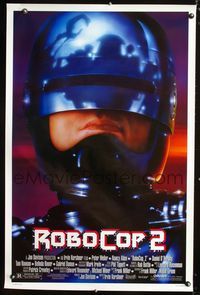 3u480 ROBOCOP 2 one-sheet poster '90 super close up of cyborg policeman Peter Weller, sci-fi sequel!