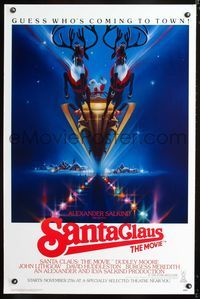 3u498 SANTA CLAUS THE MOVIE advance 1sh '85 great Christmas art of Santa Claus, Reindeer, & sleigh!