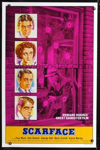 3u504 SCARFACE one-sheet poster R79 Howard Hawks, Paul Muni, Howard Hughes' great gangster film!