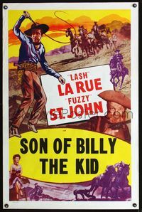 3u539 SON OF BILLY THE KID stock one-sheet R50s Lash La Rue, Al Fuzzy St. John, cool cowboy art!