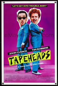 3u580 TAPEHEADS one-sheet poster '88 wacky image of John Cusack w/cigar & Tim Robbins in blue suits!
