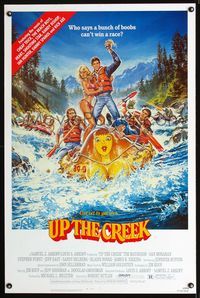 3u626 UP THE CREEK one-sheet movie poster '84 Tim Matheson, wacky Daniel Gouzee river rafting art!