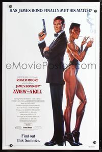 3u634 VIEW TO A KILL advance one-sheet '85 art of Roger Moore as James Bond 007 by Daniel Gouzee!