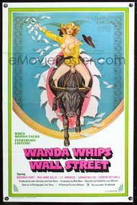 3u641 WANDA WHIPS WALL STREET 1sh '82 great Tom Tierney art of Veronica Hart riding bull, x-rated!