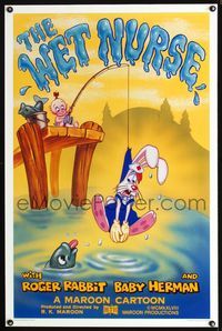 3u645 WET NURSE one-sheet movie poster '88 Baby Herman goes fishing w/Roger Rabbit as the bait!