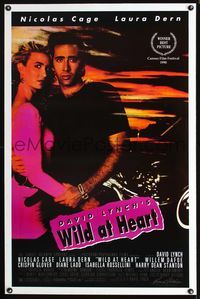 3u653 WILD AT HEART one-sheet poster '90 David Lynch, sexiest image of Nicolas Cage & Laura Dern!