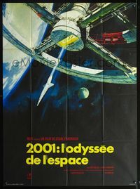 3v428 2001: A SPACE ODYSSEY French 1p R70s Stanley Kubrick, classic space wheel art by Bob McCall!