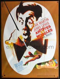 3v444 ARTISTS & MODELS French 1panel R70s cool art of wacky Jerry Lewis & Shirley MacLaine by Hurel!