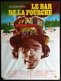 3v446 BAR AT THE CROSSING French 1panel '72 Le bar de la fourche, cool art of Jacques Brel by Hurel!